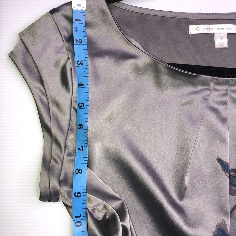 LC Lauren Conrad Silver Satin Floral Shift Small Dress - Picture 8 of 11